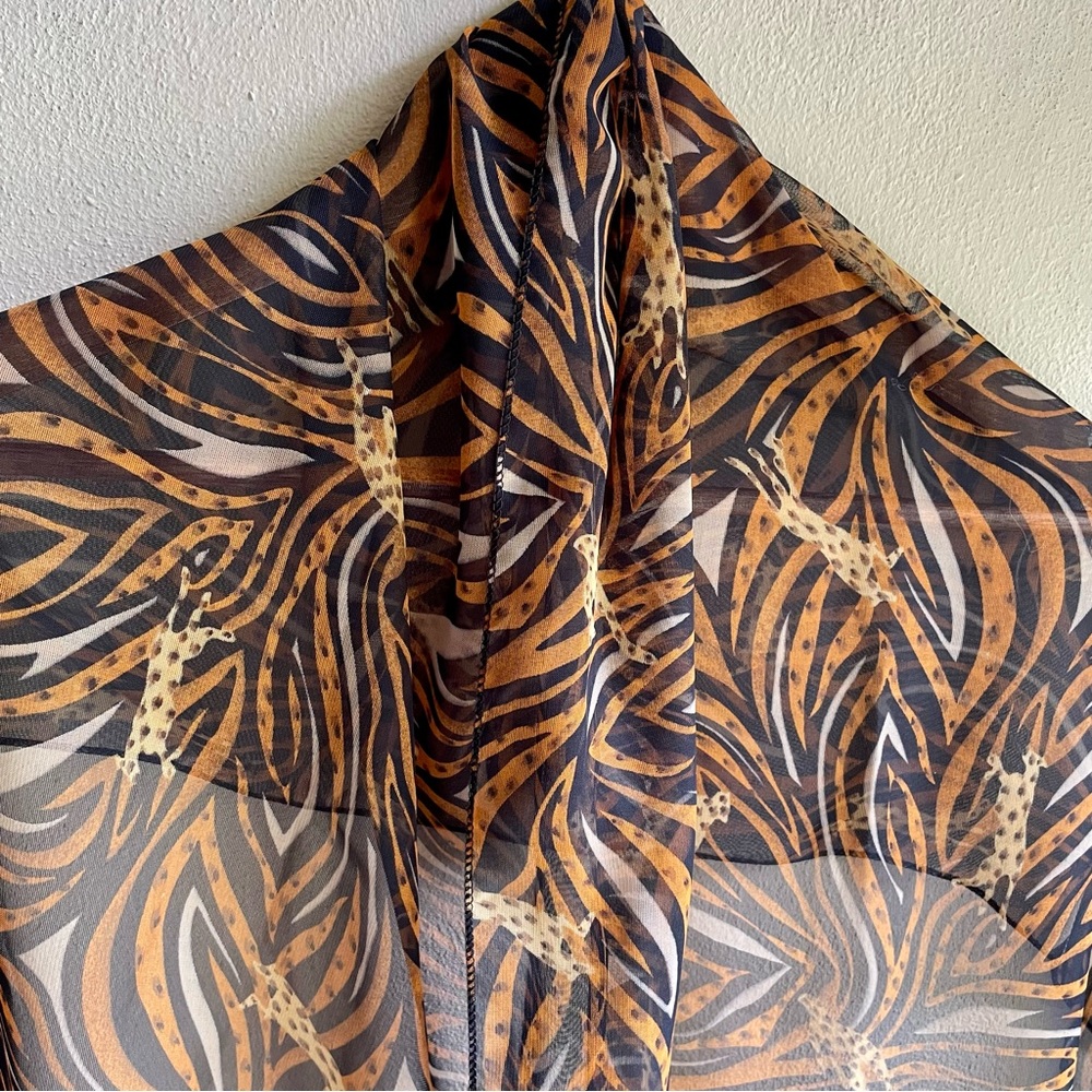 Oversized Sheer Leopard/ Striped Bold Color Scarf/ Shawl. 66" X 19" - Picture 2 of 16